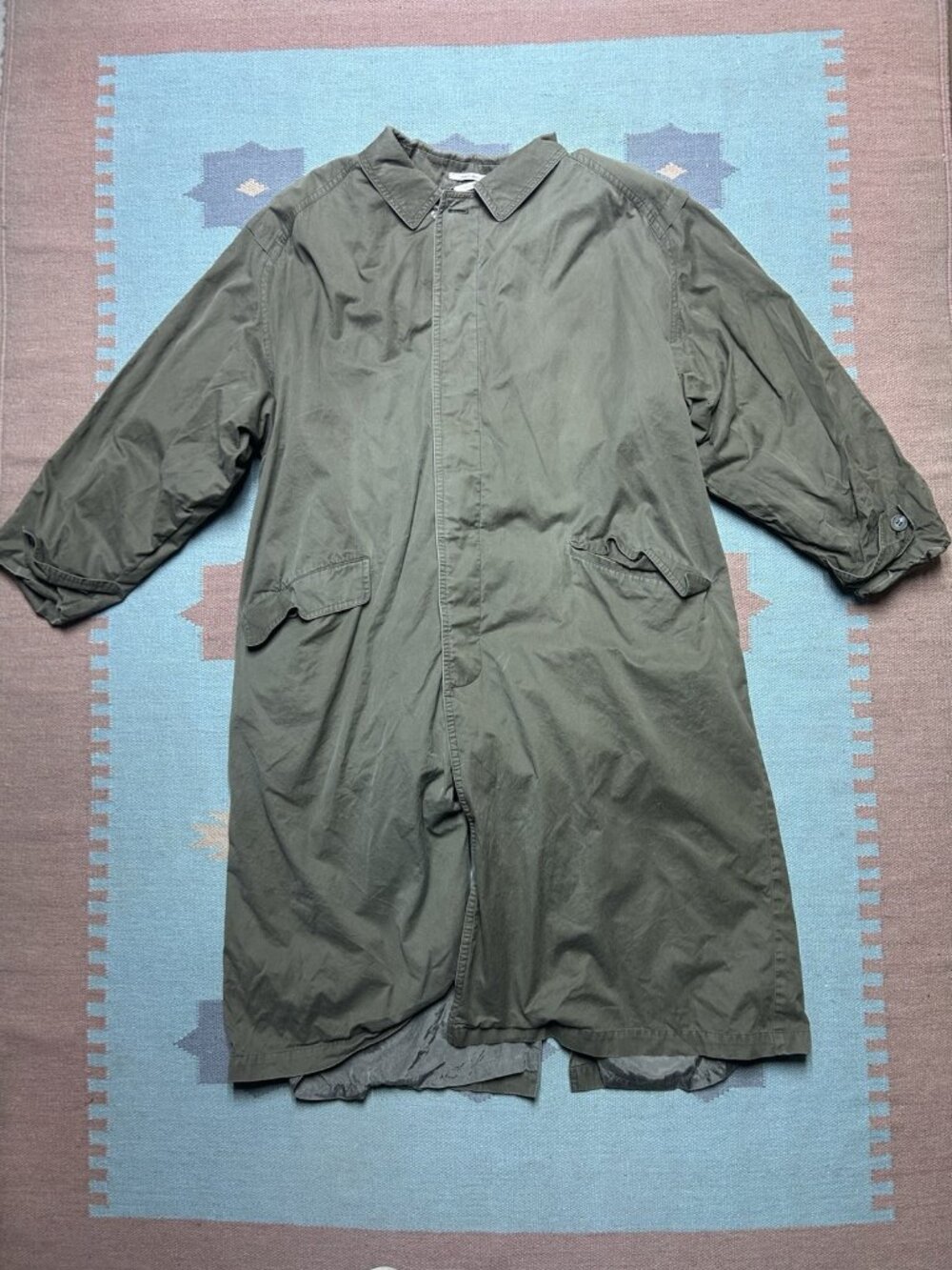 Sanyo military style trench coat wool lined tan brown long jacket men’s large 42